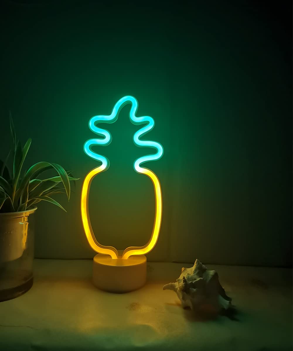 BYOSEKA Pineapple Neon Signs Festival Table Neon Night Lights for Kids Pineapple Decor Light Signs for Bedroom Home Decoration Office Wedding Christmas Valentine's Day Party Gifts Operated by Battery