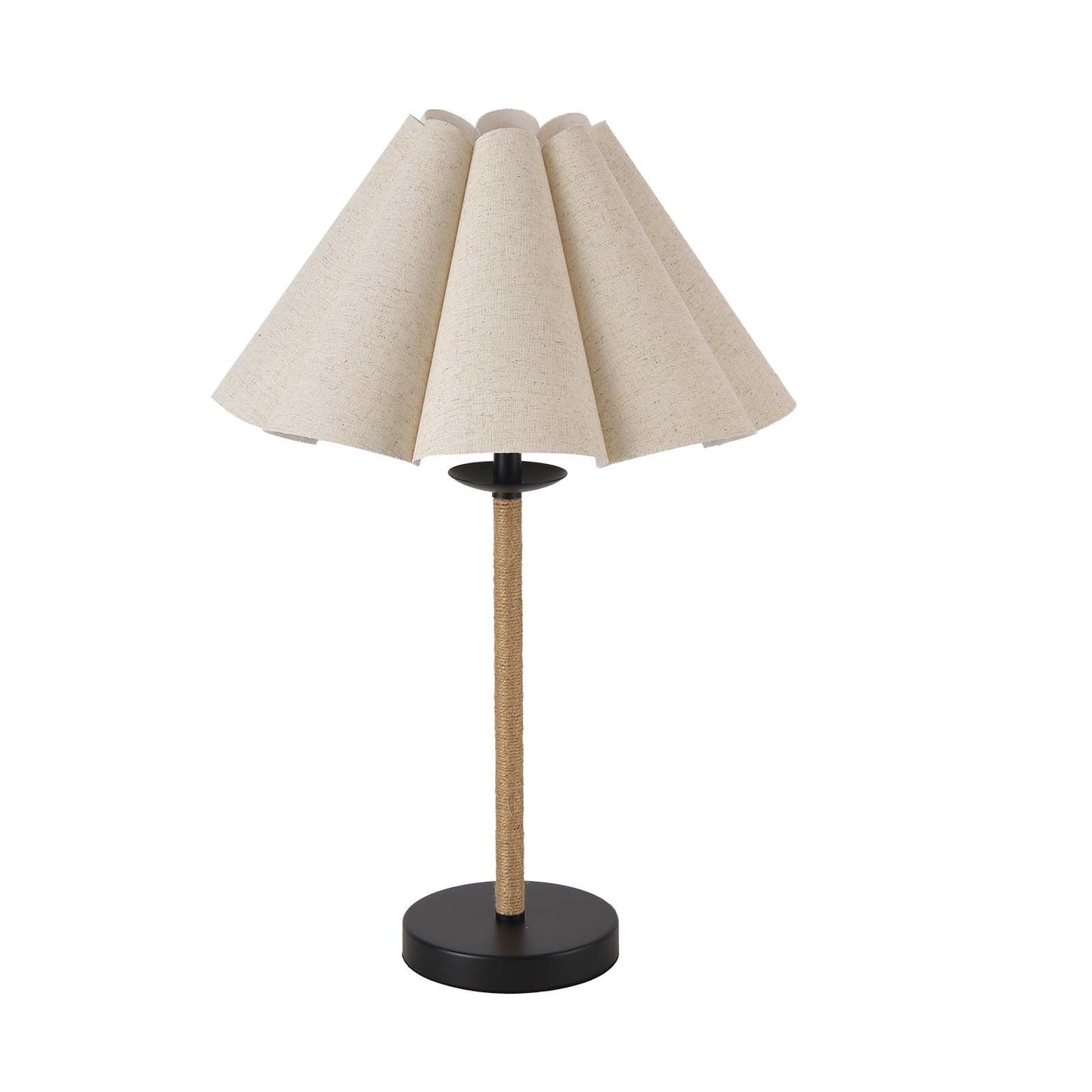 Fengarolam Boho Table Lamp,22.5" Farmhouse Minimalist Accent Lamp with Oatmeal Petal Shade & Handmade Rattan Rope Black Metal E26 Socket Base, Bedside Desk Lamp for Bedroom, Living Room,Home Decor