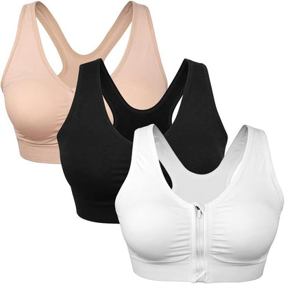 Wireless Women's Zip Front Sports Bra - Post-Surgery Activewear | Comfortable Yoga Fit