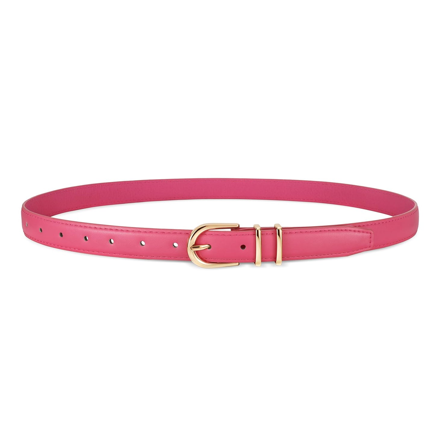 JASGOOD Women Leather Belt for Jeans Pants Fashion Ladies Skinny Dress Belt with Gold Single Prong Buckle,Rose Red