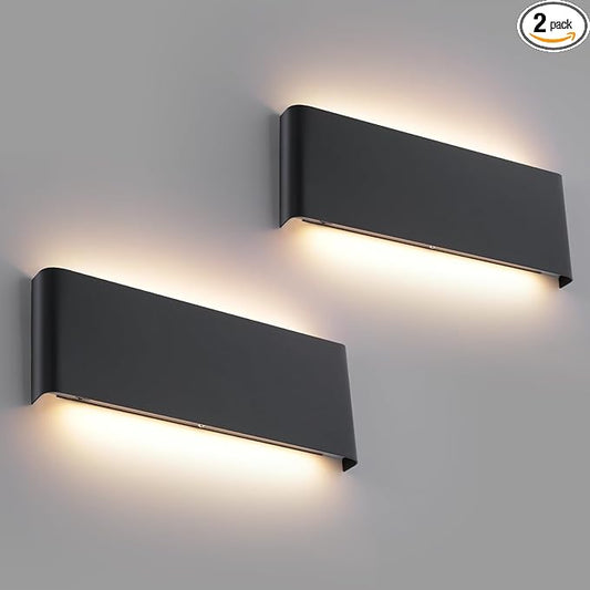 11"Modern LED vanity light,15W Dimmable 5 CCT (3000K-6500K) Adjustable Wall Lamp,Up and Down Wall Lighting,Indoor Wall Sconce for Bedroom,Staircase,Hallway,Dressing Table, 2Pack（Black）