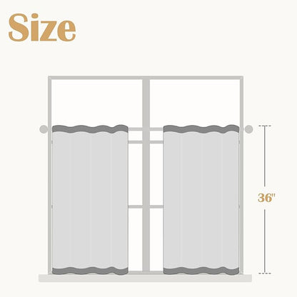 jinchan Striped Linen Kitchen Curtains 36 Inches Tier Curtains Farmhouse Modern Cafe Style Small Window Treatments Airy Light Filtering Rod Pocket for Living Room Bathroom 2 Panels Charcoal Grey
