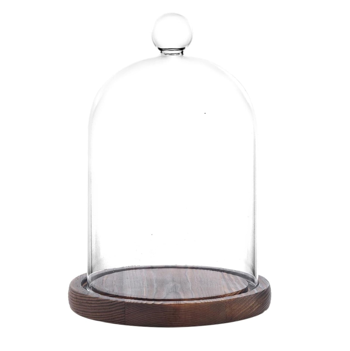PCYMYN Glass Cloche Dome Bell Jar Display Case with Small Ball Top and Wooden Base for Plant,Collectibles (Medium:4.7 * 6.3 inches)