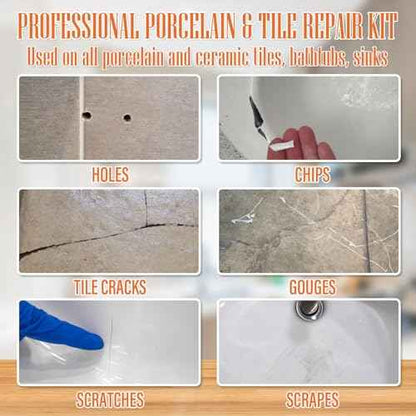 Ceramic Tile Repair Kit (White), Tile Repair Kit with Super Strong Adhesion, Floor Cracked Tile Filler for Cracks, Chips, Holes on Ceramic, Porcelain, Acrylic, Fiberglass, Enamel