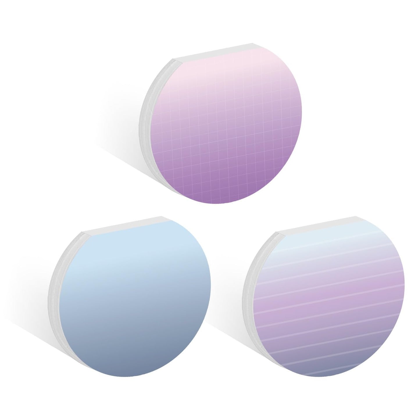 Ombre Sticky Note Pad Assortment/Set of 3 Round Flat Top Striped Planner Note Pads / 3.5" Grid Sticky Notes / 50 Sheets Per Pad/Made in USA