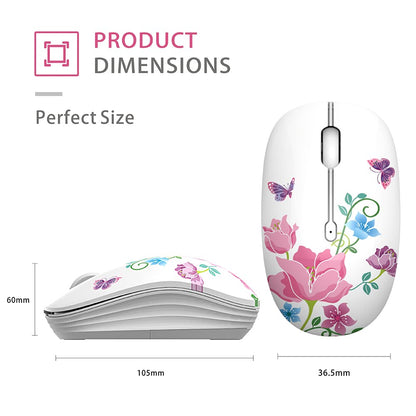 TENMOS M101 Wireless Mouse Cute Silent Computer Mice with USB Receiver, 2.4G Optical Wireless Travel Mouse 1600 DPI for Laptop, Notebook, PC, Computer (Butterfly)