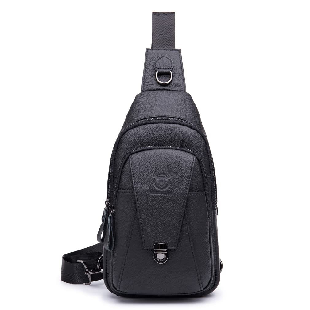 KPYWZER Vintage Leather Sling Bag Bags for Men Women Backpack Shoulder Messenger Crossbody Outdoor Travel Hiking Camping Tactical Chest Pack Daypack Black
