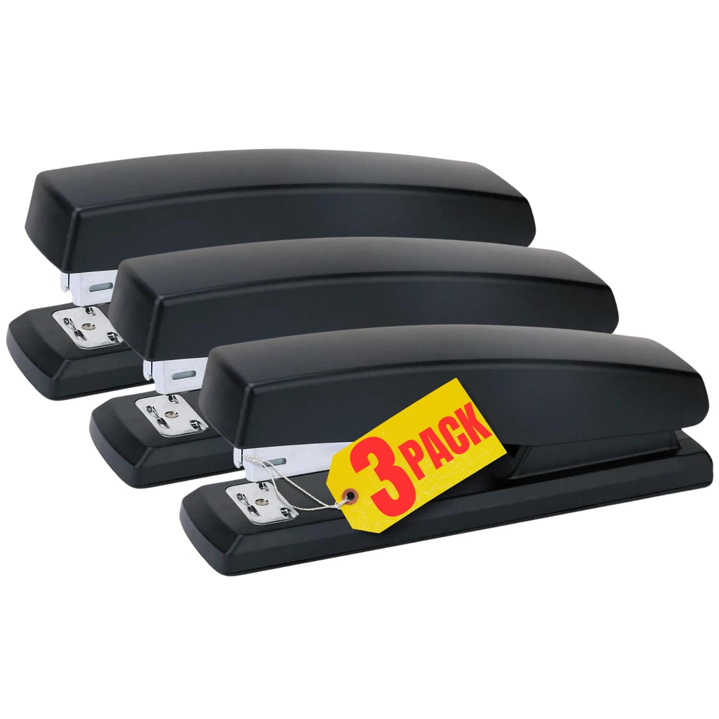 1InTheOffice Office Stapler for Desk, Heavy Duty Desk Stapler, Black, 20 Sheets Capacity, (3 Pack)