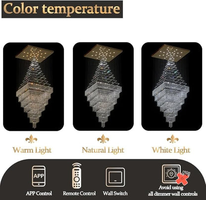 Flashing God D59''X H120'' Extra Large Chandeliers for High Ceilings Crystal Raindrop Gold Chandeliers Large Villa Chandelier Entrance Foyer Crystal High Ceiling Light LED Dimmable 2700K-6000K