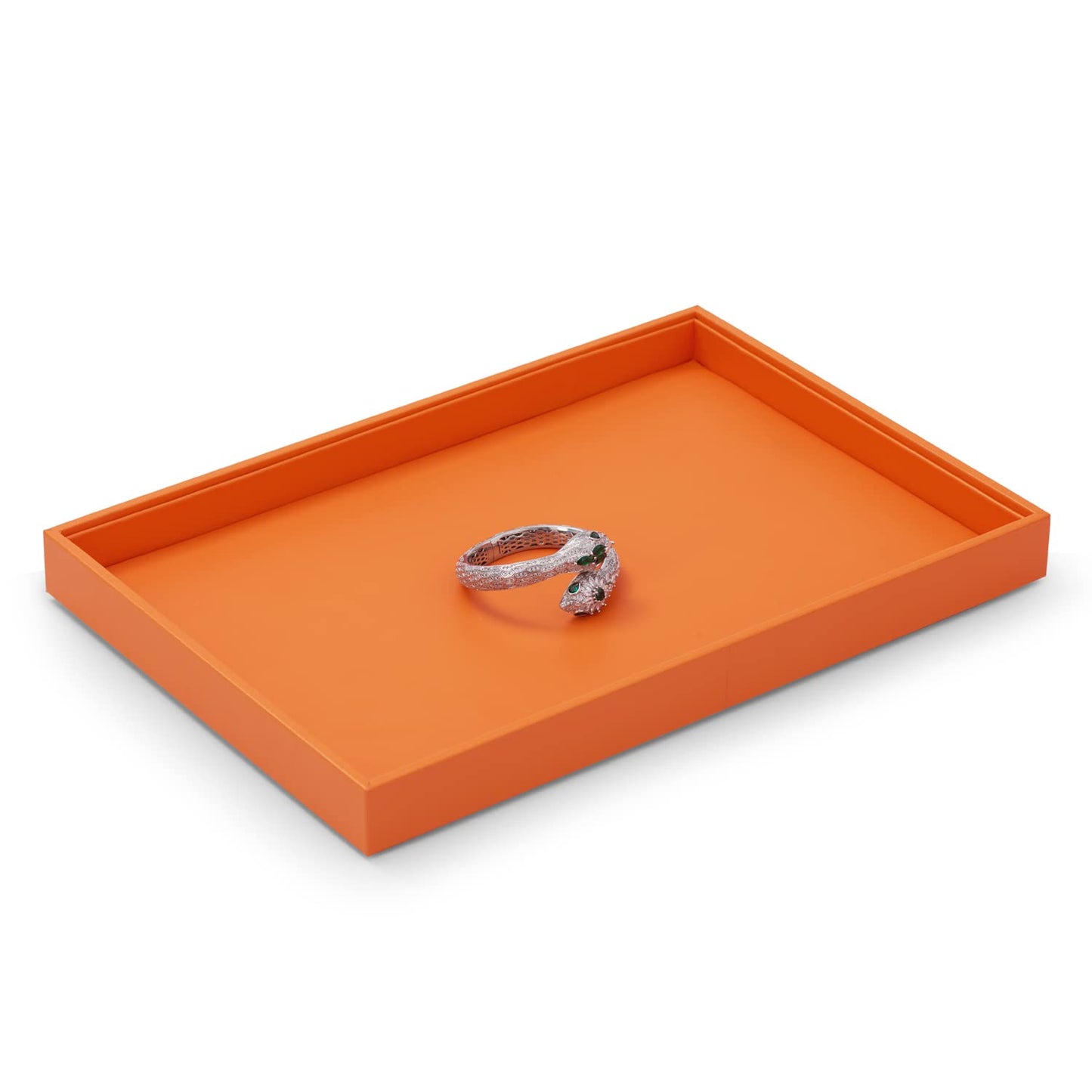 Oirlv Luxury Orange Leather Jewelry Tray Stackable Flat Jewelry Drawer Organizer Earrings Rings Bracelets Storage