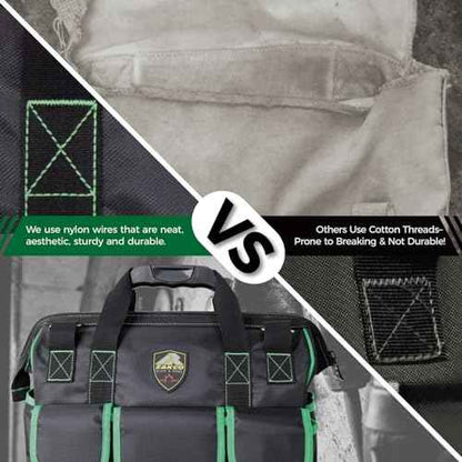 ZAKCO 16 inches Top Opening Tool Tote, 1680D Durable Tool Organizer for Plumber, Electrician, Handyman, HVAC Technicians Tool Bag, Tool Carrying Case with Padded Strap, Green