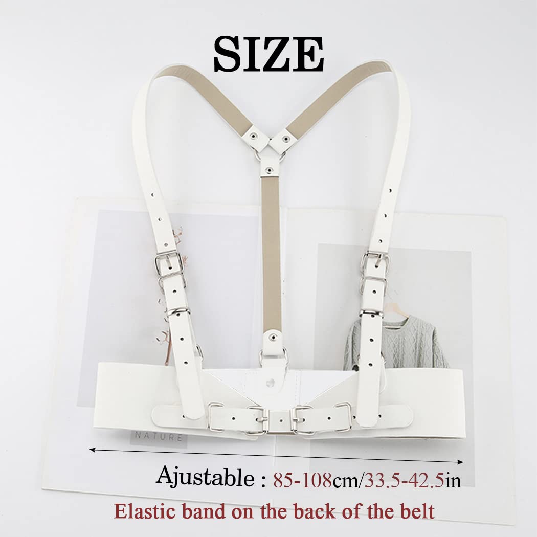 BODIY Punk Women Waist Belts White PU Leather Fashion Body Chain Belt Circle Rave Halloween Accessories Belt Adjustable Gothic