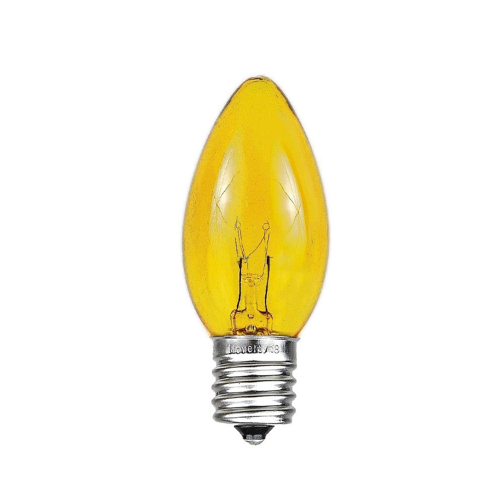 Novelty Lights Incandescent Christmas Replacement Bulbs - Indoor/Outdoor Individual Bulbs for Christmas Tree, Display, & More - C9/E17 Intermediate Base, 7 Watt Lights (Yellow, 25 Pack)