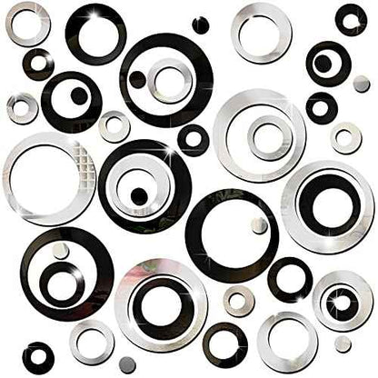 Outus 72 Pieces Wall Stickers Decor Acrylic Circle Mirror Removable Black and Sliver Wall Decor Round Dots DIY Red Living Room Decals Modern Art Murals for Home Bathroom Bedroom Decoration