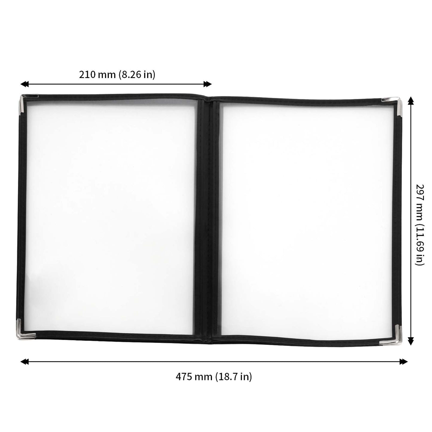 JAPCHET 4 Pack 8.5 X 11 Inch Menu Covers, Restaurant Menu Holder Covers 4 Page 8 View Menu Book Clear Plastic Menu Sleeves with Leather Edge Menu Covers for Restaurants, Hotels and Bars, A4 Size