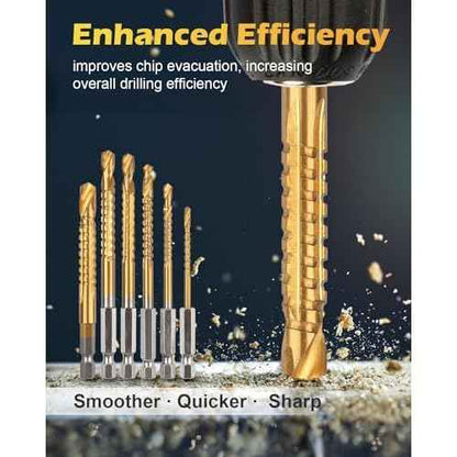 6 Pack Titanium Coated HSS Twist Drill Bit, 3-8mm Hex Shank Serrated Cutting Drill Bit Woodworking Tools for Wood Metal Plastic Hole