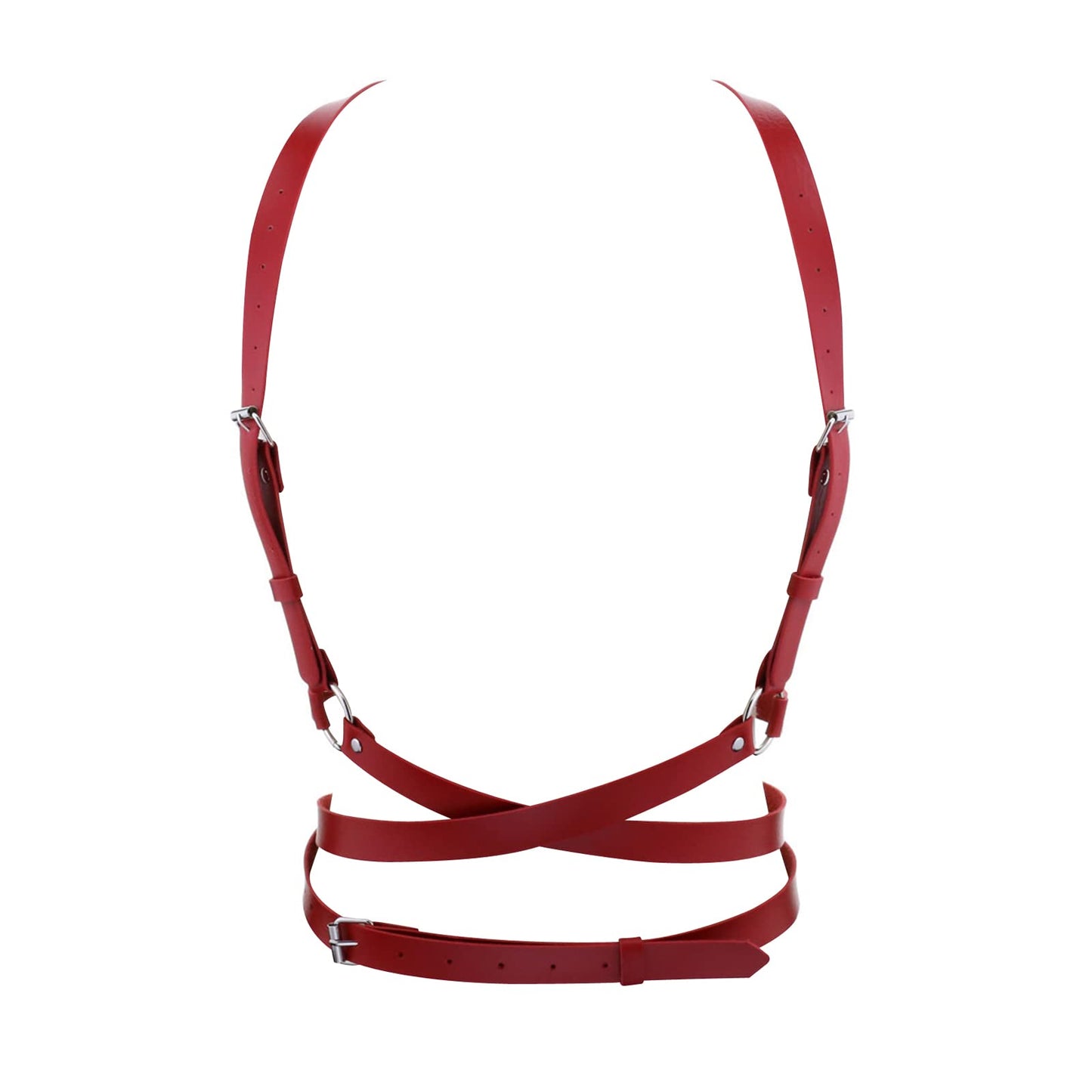 eYLun Women Leather Harness Punk Body Waist Belt - Adjustable Red