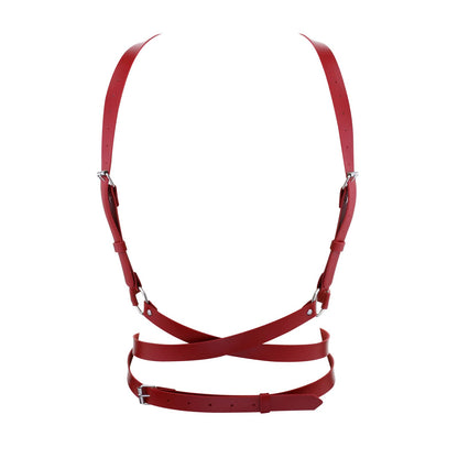 eYLun Women Leather Harness Punk Body Waist Belt - Adjustable Red