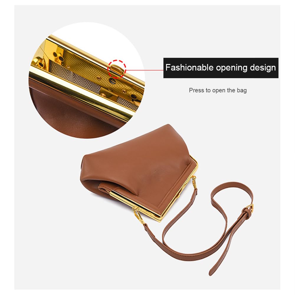 PU Leather Crossbody Bag for Women, Vintage Frame Clutch Purse with Kiss Lock Closure, Small Handbag Evening Bag (Black)