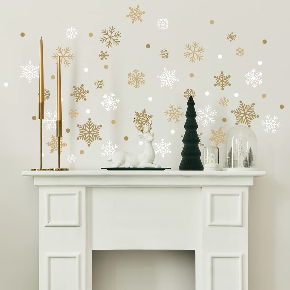 Paper Riot Co. Christmas Wall Stickers Gold Snowflakes Removable Adhesive Home Decor Decals 186 Count