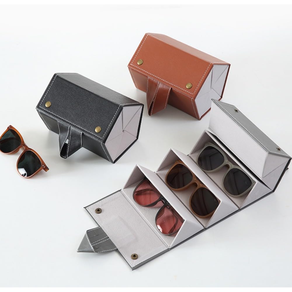 MOPFOL Sunglasses Organizer Case 8 Slots PU Leather Foldable Hanging Design Travel Eyewear Holder with Multiple Compartments for Glasses Storage(Black)