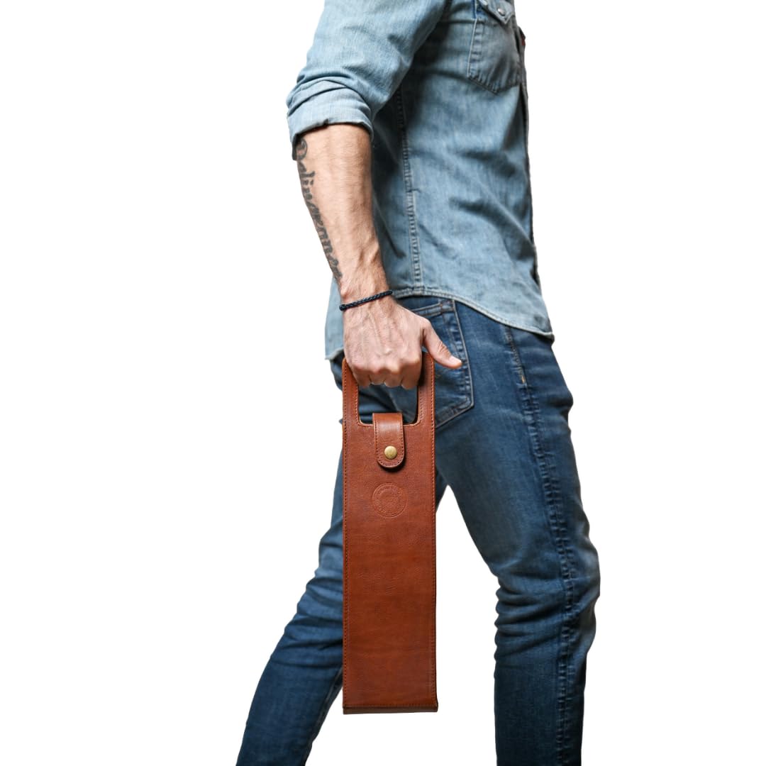 Argali Wines Premium Collection Single Bottle Wine Tote - Genuine Leather, Elegant & Durable, Secure Locking Strap, Sophisticated Gift for Wine Enthusiasts (Brown)