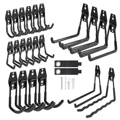 24 Pack Garage Hooks Heavy Duty Garage Storage Hooks with Nylon Straps, Utility Steel Wall Mount Tool Organizer Hooks for Ladders, Bikes, Garden Tools, Hoses, Ropes and More Equipment