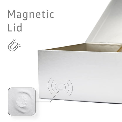 LIFELUM Gift Boxes with Lids, 1 Pack 13.8 x 8.3 x 4.4 inch Silver Gift Boxes with Ribbon, Card, Shredded Paper Filler for Presents, Graduation, Christmas, Birthdays