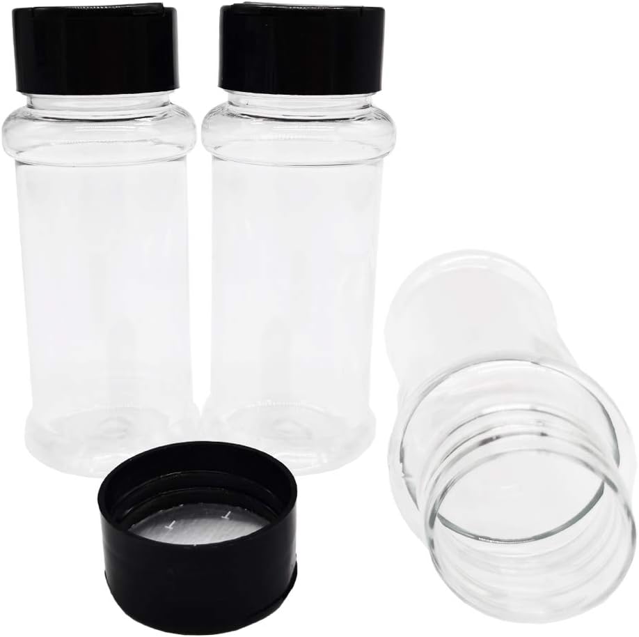 OJYUDD 16 Pack 3.4oz/100ml Plastic Spice Bottles Set,Empty Seasoning Containers with Black Cap,Clear Reusable Containers Jars for Spice,Herbs,Powders,Glitters