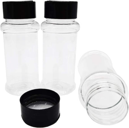 OJYUDD 16 Pack 3.4oz/100ml Plastic Spice Bottles Set,Empty Seasoning Containers with Black Cap,Clear Reusable Containers Jars for Spice,Herbs,Powders,Glitters