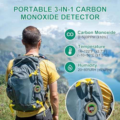 Portable Carbon Monoxide Detector for Travel, 3-in-1 Carbon Monoxide Monitor with Magnetic Suction, Temp/Humidity Detection, Rechargeable CO Alarm 120-140HR Standby for Hotel/Camping/Car/RV
