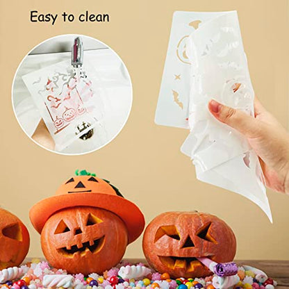 Halloween Stencils Kit (28 pcs) - lyfLux Reusable Pumpkin Carving Templates, Durable PET Material for Halloween Decorations, DIY Crafts, Wall Murals & Party Decor