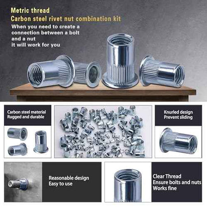 Rivet Nut Tool Kit 540Pcs Nut Riveter Tool Kit (M8/M6/M5/M4/M3), Suitable for Furniture, Decoration, Automobile, Shipbuilding and Industrial Applications