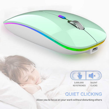 TENMOS Wireless Bluetooth Mouse, LED Slim (Bluetooth 5.1/5.0 + USB) 2.4GHz Rechargeable Silent Bluetooth Wireless Mouse with Type C Adapter for Laptop/MacBook/iPad OS 13 and Above (Matte Black)