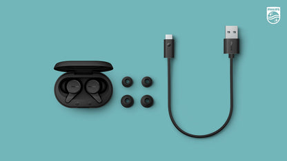 Philips T1207 True Wireless Headphones with Up to 18 Hours Playtime and IPX4 Water Resistance, Black