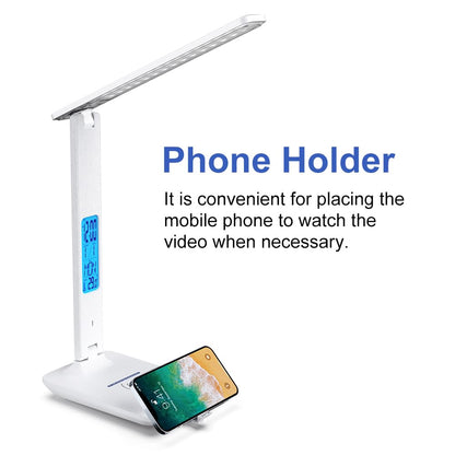 Multifunctional LED Desk Lamp with Wireless Charger,USB Charging Port,Clock,Phone Holder,Desk Lamps for Home Office,Eye-Caring Reading Lamp,Study Lamp for Boys,Girls,Teens,White