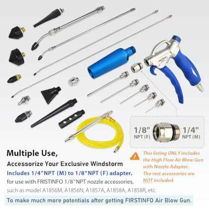 FIRSTINFO A18563US Windstorm High Volume Air Blow Gun with Adjustable Air Flow and High Flow Nozzle