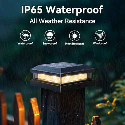 Solar Post Cap Lights Outdoor 8 Packs, Waterproof Solar Powered Deck Light for 4x4 4.5x4.5 5x5 Vinyl/Wooden Posts, Black Outside Warm/Cool Lighting Fence Cap Lights with 16LEDs for Garden, Patio