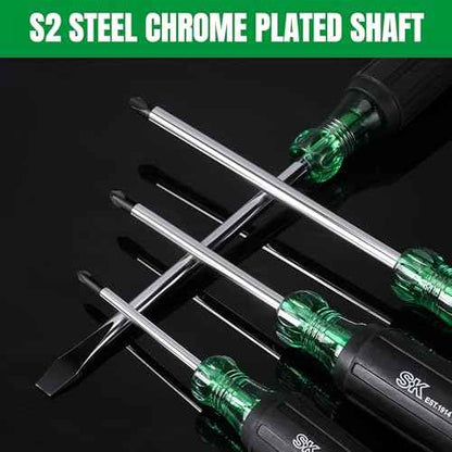 SK 6-Piece Acetate Screwdriver Set, S2 Steel, 3 Slotted & 3 Phillips Screwdrivers, SureGrip Handle