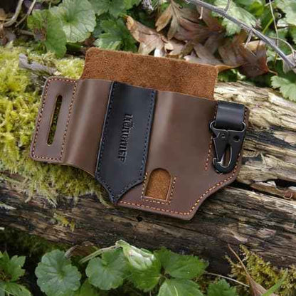 Leather Multitool Sheath,Handmade EDC Belt Organizer,Tactical Tool Pouch Holster, Fits Flashlight, Pen and Keychain, Brown