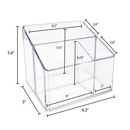 Isaac Jacobs Clear Acrylic 3-Compartment Organizer, Remote Holder & Multi-Functional Makeup, Brush, Pen & Pencil Storage Solution, for The Home, Bathroom, Office, Child’s Desk (3-Section, Clear)