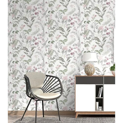 Vinjiasin Peel and Stick Wallpaper Boho Wallpaper Floral Contact Paper Colorful Pink Flower Leaf Self Adhesive Removable Wall Paper for Bathroom Bedroom 16.1" x 78.7"