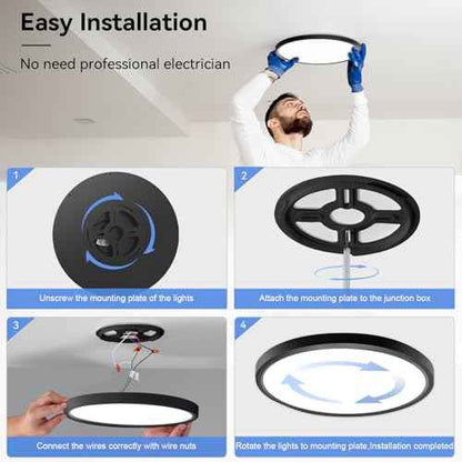 4 Pack 12 Inch Dimmable LED Flush Mount Ceiling Light Fixture 28W 3200LM 5 Color Temperature in One Super Slim Round Ceiling Lamp Low Profile Ceiling Lights for Living Bedroom Kitchen Laundry Black