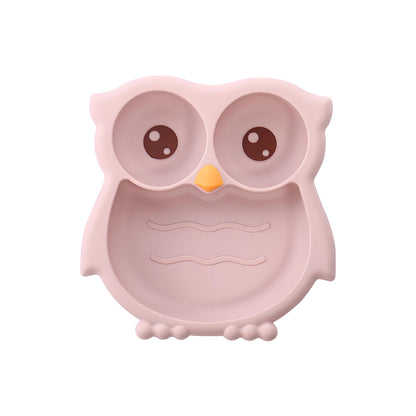PandaEar Toddler Suction Plates, Stay Put Divided Baby Plates, Owl Shape BPA-Free 100% Food-Grade Silicone Unbreakable Baby Plate, Baby Feeding Supplies (Pink)