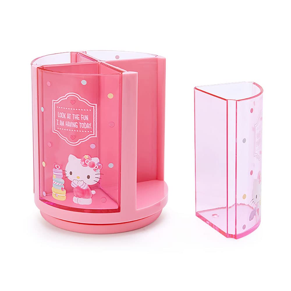Sanrio 213110 Pink Plastic Hello Kitty Kitty Pen Stand 360 Degree Rotating Pen Stand Pen Holder Cosmetic Makeup Brush Tulle Pet Character