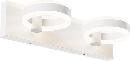 LED Bathroom Light Fixtures,15inch White Vanity Lights, Modern 2 Light Acrylic Wall Sconces, 350° Rotatable Wall Lighting Fixture Over Mirror