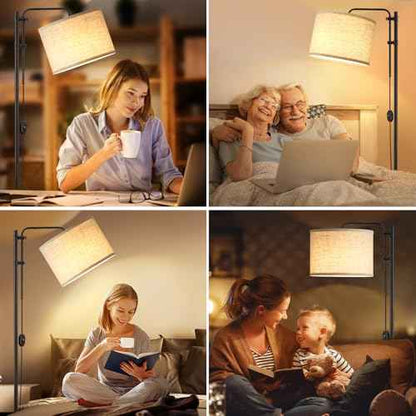 GyroVu Floor Lamp for Living Room, Adjustable Height Standing Lamps with 350¡Æ Rotate Beige Lampshade, 67.5-Inch Modern Tall Lamp Dimmable Floor Lamps for Corner Bedroom Home Office (Bulb Included)