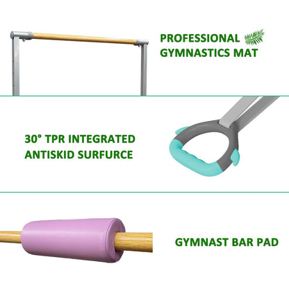 kechery Foldable & Moveable Gymnastics Horizontal Bar with Rings,3’to 5’Adjustable Height Expandable Junior Kip Bar for Home,Indoor Gym Equipment for Kids (Foldable Teal with Rings)