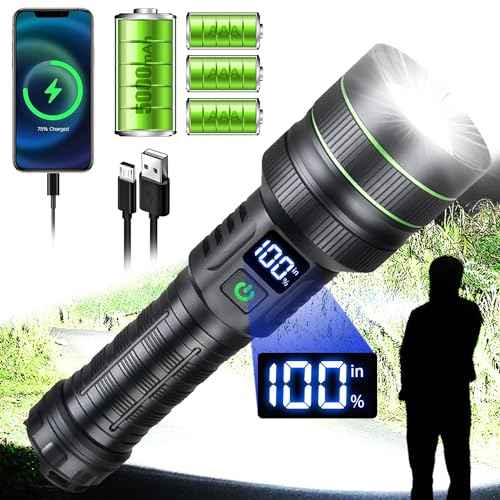 RFICUH Flashlight High Lumens Rechargeable, 60W Super Bright 2000 Lumen XHM77.2 Led High Power Tactical Brightest Flash Light, Handheld Emergency Flashlights for Camping Hiking
