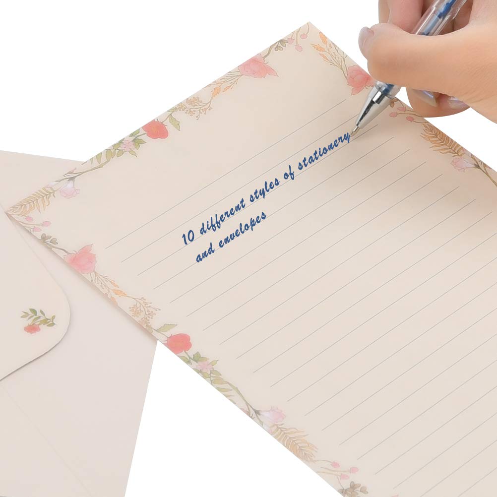 Stationery Letter Paper and Envelopes Set, 60 Sheets Cute Letter Writing Paper & 30 Lovely Envelopes, 10 Different Flora and Fauna Printed Design, Double-sided Printing, A5 Size